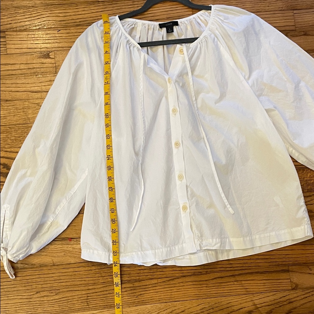 J. Crew White Button-Up Poplin Blouse with Balloon Sleeves L - Picture 8 of 9